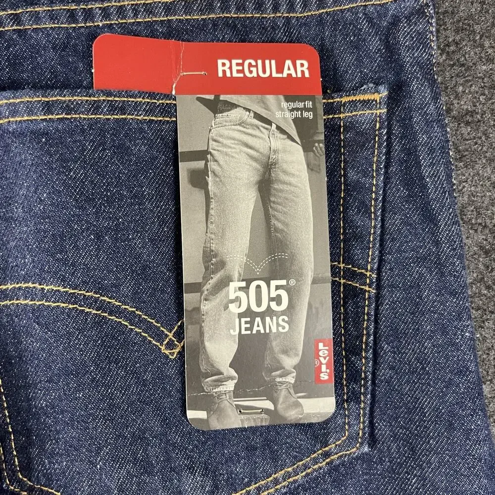 VTG Levis 505 Jeans Mens 38x30 Dark‎ Wash Regular Fit Straight Deadstock Y2K NEW